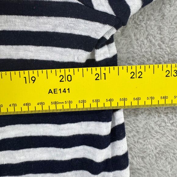 Chicos Top Womens 3 (XL) Blue Striped Linen Popover V-Neck Button Short Sleeve - Picture 11 of 12